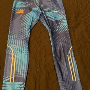 Nike Blue and Yellow Patterned Leggings